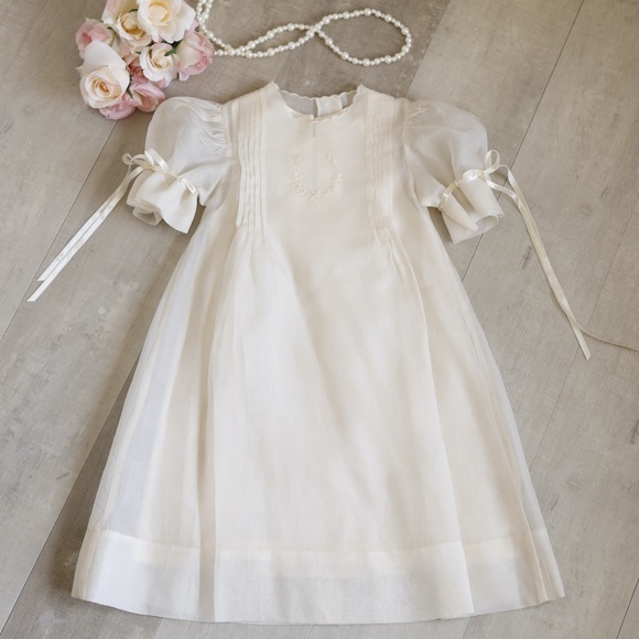 EXTREMELY RARE Strasburg Dress Heirloom Ecru Ivory Silk Embroidery Flower Girl